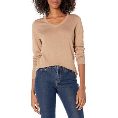 Amazon Essentials Damen Pullover, klassisch, leicht, langärmelig, V-Ausschnitt (Erhältlich in Übergröße), Kamel Heather, 1X Amazon Essentials Damen Pullover, klassisch, leicht, langärmelig, V-Ausschnitt (Erhältlich in Übergröße), Kamel Heather, 1X