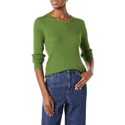 Amazon Essentials Damen Leichter Langarmpullover Mit Zopfmuster, Grün, M Amazon Essentials Damen Leichter Langarmpullover Mit Zopfmuster, Grün, M
