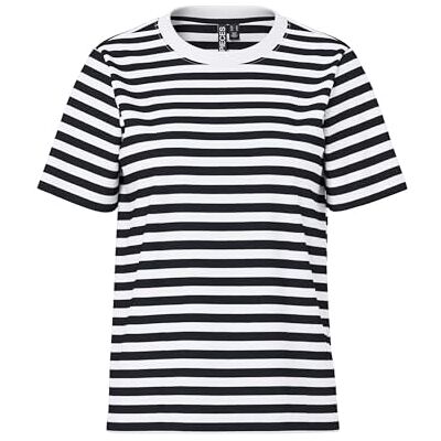 PIECES Damen Pcria Ss Tee Stripes Noos Bc T-Shirt, Black/Stripes:Bright White,S PIECES Damen Pcria Ss Tee Stripes Noos Bc T-Shirt, Black/Stripes:Bright White,S