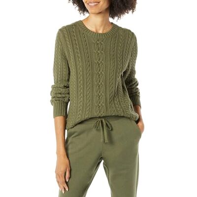 Amazon Essentials Damen Fisherman Cable Langarm-Pullover mit Rundhalsausschnitt (Erhältlich in Übergröße), Olivgrün, XXL Amazon Essentials Damen Fisherman Cable Langarm-Pullover mit Rundhalsausschnitt (Erhältlich in Übergröße), Olivgrün, XXL