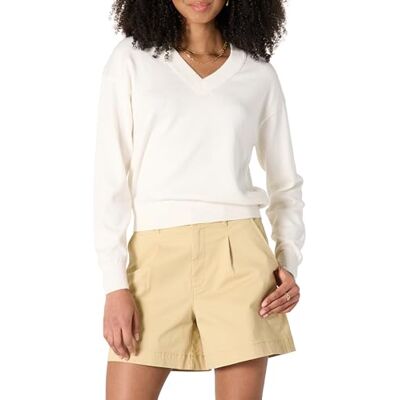 Amazon Essentials Damen Leichter Langarm-Pullover Mit V-Ausschnitt, Eierschalenweiß, XL Amazon Essentials Damen Leichter Langarm-Pullover Mit V-Ausschnitt, Eierschalenweiß, XL