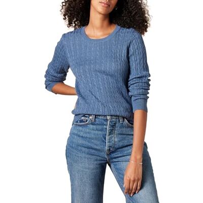 Amazon Essentials Damen Leichter Langarmpullover Mit Zopfmuster, Blau Heide, XS Amazon Essentials Damen Leichter Langarmpullover Mit Zopfmuster, Blau Heide, XS