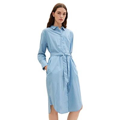 TOM TAILOR Damen 1032517 Blusenkleid mit Brusttasche & Bindegürtel, 30198 Blue White Thin Stripe, 40 TOM TAILOR Damen 1032517 Blusenkleid mit Brusttasche & Bindegürtel, 30198 Blue White Thin Stripe, 40