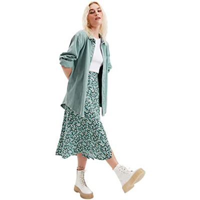 TRENDYOL Damen Fliesenblumenmuster Tipp Detaillierter Rock Skirt, Grün, 38 EU TRENDYOL Damen Fliesenblumenmuster Tipp Detaillierter Rock Skirt, Grün, 38 EU