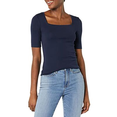 Amazon Essentials Damen Halbarm-T-Shirt mit eckigem Ausschnitt in schmaler Passform, Marineblau, L Amazon Essentials Damen Halbarm-T-Shirt mit eckigem Ausschnitt in schmaler Passform, Marineblau, L