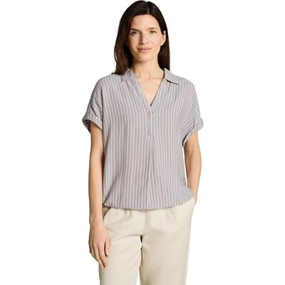 TOM TAILOR Damen 1049797 Bluse, 39664-Taupe Grey White Stripe, 36 TOM TAILOR Damen 1049797 Bluse, 39664-Taupe Grey White Stripe, 36
