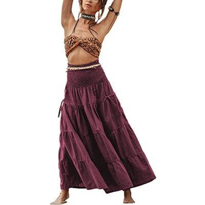 Thaluta Maxi-Boho-Rock mit Langen Taschen, Baumwolle, Hippie-Bohemian-Stil, elastische Taille, Rock, Mangosteen, Einheitsgröße Thaluta Maxi-Boho-Rock mit Langen Taschen, Baumwolle, Hippie-Bohemian-Stil, elastische Taille, Rock, Mangosteen, Einheitsgröße