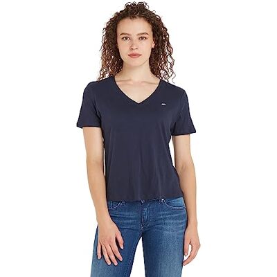 Tommy Jeans Tjw Slim Soft V Neck Tee Kurzarm Strickoberteile, Damen, Blau (Twilight Navy), S Tommy Jeans Tjw Slim Soft V Neck Tee Kurzarm Strickoberteile, Damen, Blau (Twilight Navy), S