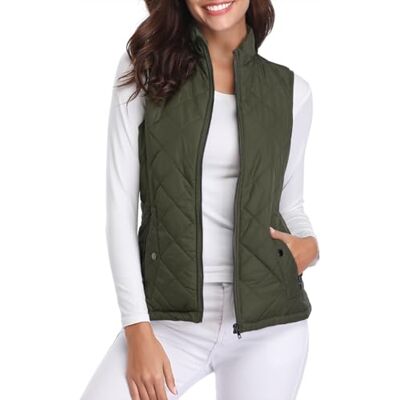 fuinloth Damen Weste, Herbst Leichte Steppweste Westen Ärmellos Jacke Kurz Vest Gilet Grün XS fuinloth Damen Weste, Herbst Leichte Steppweste Westen Ärmellos Jacke Kurz Vest Gilet Grün XS