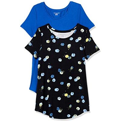 Amazon Essentials Damen Tunika mit U-Ausschnitt und Kurzen Ärmeln, 2er-Pack, Kräftiges Blau/Schwarz Floral, XXL Amazon Essentials Damen Tunika mit U-Ausschnitt und Kurzen Ärmeln, 2er-Pack, Kräftiges Blau/Schwarz Floral, XXL