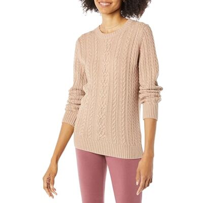 Amazon Essentials Damen Fisherman Cable Langarm-Pullover mit Rundhalsausschnitt (Erhältlich in Übergröße), Taupe Heidekraut, Größe XL Amazon Essentials Damen Fisherman Cable Langarm-Pullover mit Rundhalsausschnitt (Erhältlich in Übergröße), Taupe Heidekraut, Größe XL