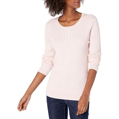 Amazon Essentials Damen Leichter Langarmpullover Mit Zopfmuster, Hellrosa, XS Amazon Essentials Damen Leichter Langarmpullover Mit Zopfmuster, Hellrosa, XS