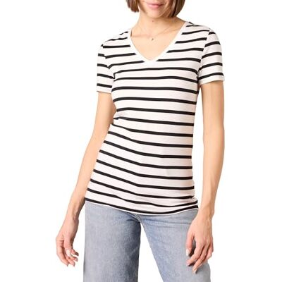 Amazon Essentials Damen T-Shirt Regular Fit mit kurzen Ärmeln und V-Ausschnitt, 2er-Pack, White Mariner Stripe/Black, 3XL-4XL Amazon Essentials Damen T-Shirt Regular Fit mit kurzen Ärmeln und V-Ausschnitt, 2er-Pack, White Mariner Stripe/Black, 3XL-4XL