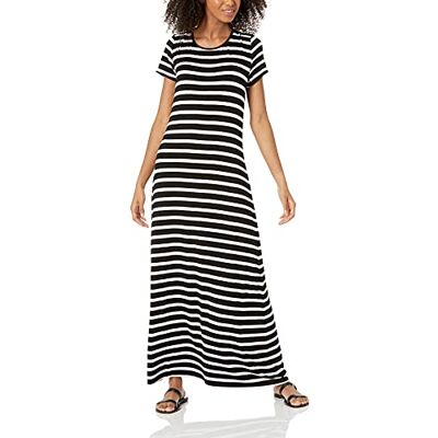 Amazon Essentials Damen Maxikleid Kurzarm Schwarz Weiß French Stripe Large Amazon Essentials Damen Maxikleid Kurzarm Schwarz Weiß French Stripe Large