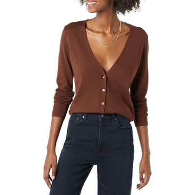 Amazon Essentials Damen Leichter Cardigan-Pulli, Braun, S Amazon Essentials Damen Leichter Cardigan-Pulli, Braun, S