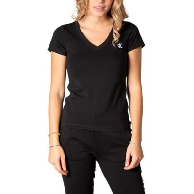 Calvin Damen T-Shirt Kurzarm Ck Embroidery V-Ausschnitt, Schwarz (Ck Black), XXS Calvin Damen T-Shirt Kurzarm Ck Embroidery V-Ausschnitt, Schwarz (Ck Black), XXS