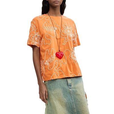 Desigual Kurzarm-T-Shirt aus der Damen-Kollektion, Orange, Größe L Desigual Kurzarm-T-Shirt aus der Damen-Kollektion, Orange, Größe L