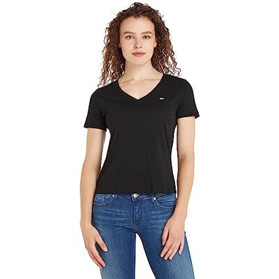 Tommy Jeans Tjw Slim Soft V Neck Tee Kurzarm Strickoberteile, Damen, Schwarz (Black), Xs Tommy Jeans Tjw Slim Soft V Neck Tee Kurzarm Strickoberteile, Damen, Schwarz (Black), Xs
