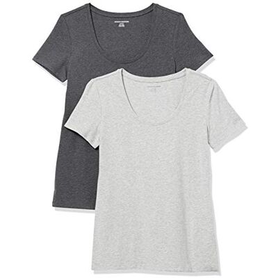 Amazon Essentials Damen Kurzärmeliges T-Shirt mit U-Ausschnitt (Erhältlich in Übergröße), normale Passform, 2er-Pack, Kohlegrau meliert/Hellgrau Meliert, Medium Amazon Essentials Damen Kurzärmeliges T-Shirt mit U-Ausschnitt (Erhältlich in Übergröße), normale Passform, 2er-Pack, Kohlegrau meliert/Hellgrau Meliert, Medium