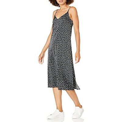The Drop Damen Ana Silky Midi-Slip-Kleid mit V-Ausschnitt, Weiß/Schwarz gepunktet, XXL Große Größen The Drop Damen Ana Silky Midi-Slip-Kleid mit V-Ausschnitt, Weiß/Schwarz gepunktet, XXL Große Größen
