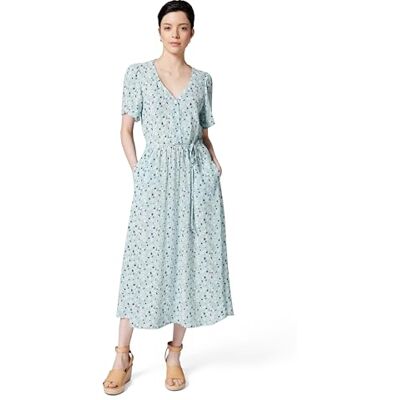 Marc O' Polo Denim Damen Kleid mit V-Ausschnitt Allover-Print, Mehrfarbig (Light Blue Multi 05), S Marc O' Polo Denim Damen Kleid mit V-Ausschnitt Allover-Print, Mehrfarbig (Light Blue Multi 05), S