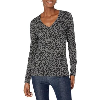 Amazon Essentials Damen Leichter Langarm-Pullover Mit V-Ausschnitt, Grau Meliert Leopardenmuster, XXL Amazon Essentials Damen Leichter Langarm-Pullover Mit V-Ausschnitt, Grau Meliert Leopardenmuster, XXL