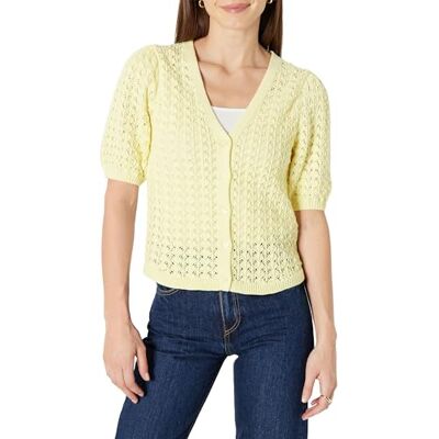 Amazon Essentials Damen Kurzärmeliger Häkel-Cardigan aus Baumwolle, Pastellgelb., M Amazon Essentials Damen Kurzärmeliger Häkel-Cardigan aus Baumwolle, Pastellgelb., M
