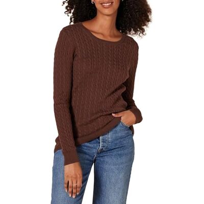 Amazon Essentials Damen Leichter Langarmpullover Mit Zopfmuster, Dunkles Kastanienbraun Meliert, XXL Amazon Essentials Damen Leichter Langarmpullover Mit Zopfmuster, Dunkles Kastanienbraun Meliert, XXL