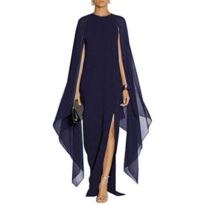 MAYFASEY Damen Elegant High Split Flare Sleeve Formal Abendkleider Maxikleid mit Umhang, Blau, X-Groß MAYFASEY Damen Elegant High Split Flare Sleeve Formal Abendkleider Maxikleid mit Umhang, Blau, X-Groß