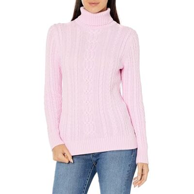 Amazon Essentials Damen Leichter Rollkragenpullover Mit Zopfmuster (Erhältlich In Übergröße), Hellrosa, XS Amazon Essentials Damen Leichter Rollkragenpullover Mit Zopfmuster (Erhältlich In Übergröße), Hellrosa, XS
