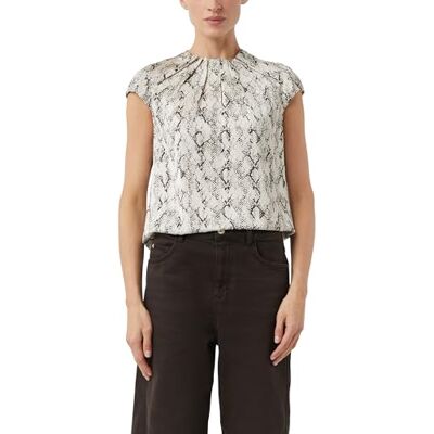 Comma Satinbluse mit Raffung und All-Over-Print Comma Satinbluse mit Raffung und All-Over-Print