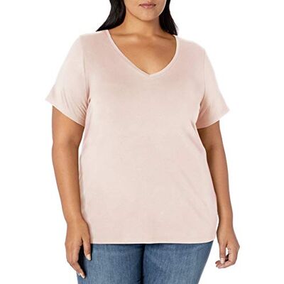 Amazon Essentials Damen Plus Size V-Ausschnitt T-Shirt mit Kurzen Ärmeln, Klassische Passform, Hellrosa, 3XL Große Größen Amazon Essentials Damen Plus Size V-Ausschnitt T-Shirt mit Kurzen Ärmeln, Klassische Passform, Hellrosa, 3XL Große Größen