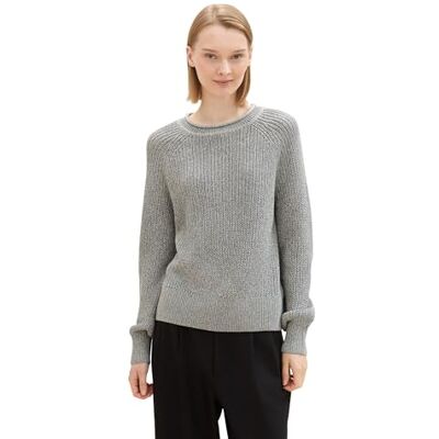 TOM TAILOR Denim Damen Strickpullover mit leichten Ballonärmeln, 10658 Cement Grey Mélange, XL TOM TAILOR Denim Damen Strickpullover mit leichten Ballonärmeln, 10658 Cement Grey Mélange, XL