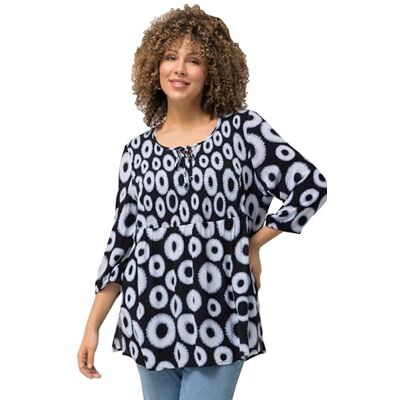 Ulla Popken Damen große Größen Übergrößen Plus Size Smokbluse, Kreise, A-Linie, Rundhals, 3/4-Arm Marine 46+ 829086130-46+ Ulla Popken Damen große Größen Übergrößen Plus Size Smokbluse, Kreise, A-Linie, Rundhals, 3/4-Arm Marine 46+ 829086130-46+