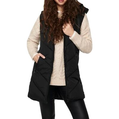 JDY JACQUELINE de YONG Damen 3/4-lange Steppweste mit Kapuze Skylar Padded Hood Waistcoat 15220630 Black S JDY JACQUELINE de YONG Damen 3/4-lange Steppweste mit Kapuze Skylar Padded Hood Waistcoat 15220630 Black S