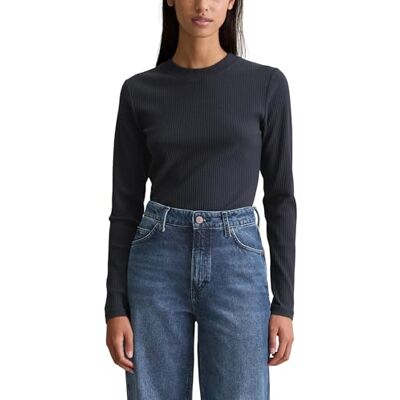 Marc O' Polo Marc OߴPolo Denim Damen Langarmshirt mit Stretch-Anteil gerippt, Blau (Navy), L Marc O' Polo Marc OߴPolo Denim Damen Langarmshirt mit Stretch-Anteil gerippt, Blau (Navy), L