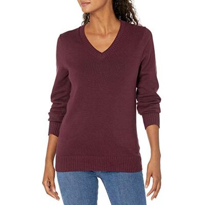 Amazon Essentials Damen Pullover aus 100 % Baumwolle, langärmelig, V-Ausschnitt, Burgunderrot, Größe M Amazon Essentials Damen Pullover aus 100 % Baumwolle, langärmelig, V-Ausschnitt, Burgunderrot, Größe M