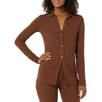 Amazon Essentials Damen Strickjacke mit weitem Rippstrick, langärmelig, Knopfleiste (Hose separat erhältlich), Schokobraun, Größe XL Amazon Essentials Damen Strickjacke mit weitem Rippstrick, langärmelig, Knopfleiste (Hose separat erhältlich), Schokobraun, Größe XL