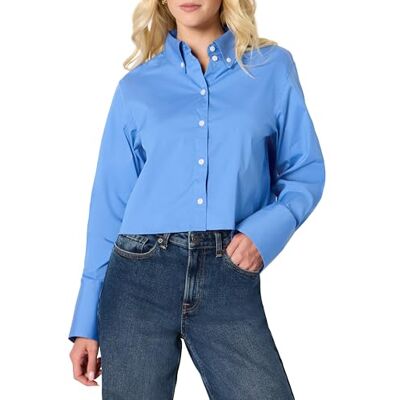 Amazon Essentials Damen Oversize-Bluse aus Baumwoll-Stretch-Popeline mit Knopfleiste, Blau, M Amazon Essentials Damen Oversize-Bluse aus Baumwoll-Stretch-Popeline mit Knopfleiste, Blau, M