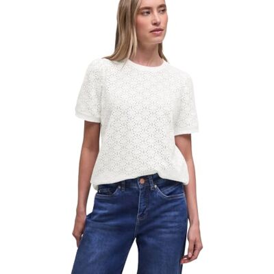 Street One Kurzarm Shirt mit Rundhals aus Spitze Off White 44 Street One Kurzarm Shirt mit Rundhals aus Spitze Off White 44