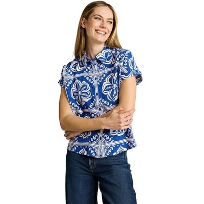 TOM TAILOR Damen 1049799 Bluse, 40261-Blue Flower Tile Design, 46 TOM TAILOR Damen 1049799 Bluse, 40261-Blue Flower Tile Design, 46