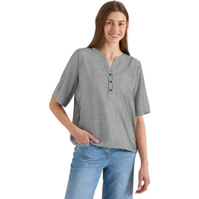 Cecil Kurzarm Bluse mit Split Neck und Streifen Cecil Kurzarm Bluse mit Split Neck und Streifen