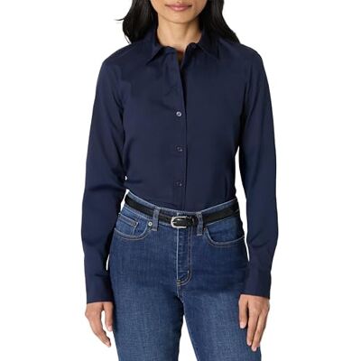 Amazon Essentials Damen Stretch-Popeline-Anzughemd Mit Durchgehender Knopfleiste, Marineblau, S Amazon Essentials Damen Stretch-Popeline-Anzughemd Mit Durchgehender Knopfleiste, Marineblau, S
