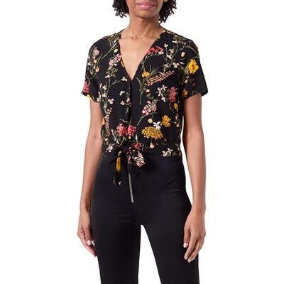 VERO MODA Damen VMEASY Joy S/S TIE Shirt WVN GA Kurzarmbluse, Black/AOP:vicka,S VERO MODA Damen VMEASY Joy S/S TIE Shirt WVN GA Kurzarmbluse, Black/AOP:vicka,S