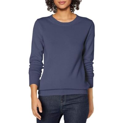 Amazon Essentials Damen Pullover Mit Rundhalsausschnitt Aus 100 % Baumwolle (Erhältlich In Übergröße), Marineblau, S Amazon Essentials Damen Pullover Mit Rundhalsausschnitt Aus 100 % Baumwolle (Erhältlich In Übergröße), Marineblau, S