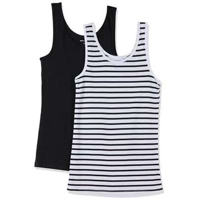 Amazon Essentials Damen Tanktop, Schmale Passform, 2er-Pack, Schwarz/Weiß Streifen, XXL Amazon Essentials Damen Tanktop, Schmale Passform, 2er-Pack, Schwarz/Weiß Streifen, XXL
