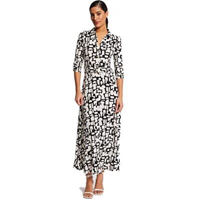 Morgan Kleid, lang, ausgestellt, Abstrakter Druck, Offwhite/Schwarz, Größe 38 Morgan Kleid, lang, ausgestellt, Abstrakter Druck, Offwhite/Schwarz, Größe 38
