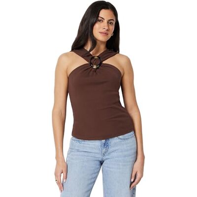 Amazon Essentials Damen Geripptes Halter-Neckholder-Top mit Kunstharzverzierung, Schokoladenbraun, XXL Amazon Essentials Damen Geripptes Halter-Neckholder-Top mit Kunstharzverzierung, Schokoladenbraun, XXL