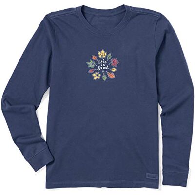 Life Is Good Crusher T-Shirt für Damen, langärmelig, Baumwolle, Grafik-T-Shirt, Lig Leaves, tiefdunkelblau, Klein Life Is Good Crusher T-Shirt für Damen, langärmelig, Baumwolle, Grafik-T-Shirt, Lig Leaves, tiefdunkelblau, Klein