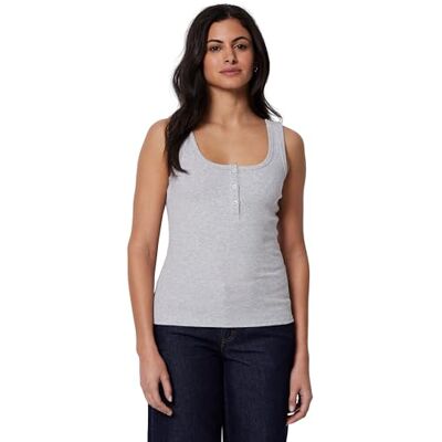 Amazon Essentials Damen Geripptes Ripp-Tanktop Henley aus Baumwolle, Hellgrau Meliert, L Amazon Essentials Damen Geripptes Ripp-Tanktop Henley aus Baumwolle, Hellgrau Meliert, L